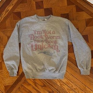 Gray “Book Unicorn” Women’s Sweater, Size Small